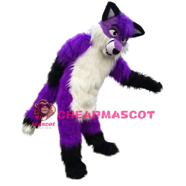 Soft Furry Purple & White Wolf Mascot Costume