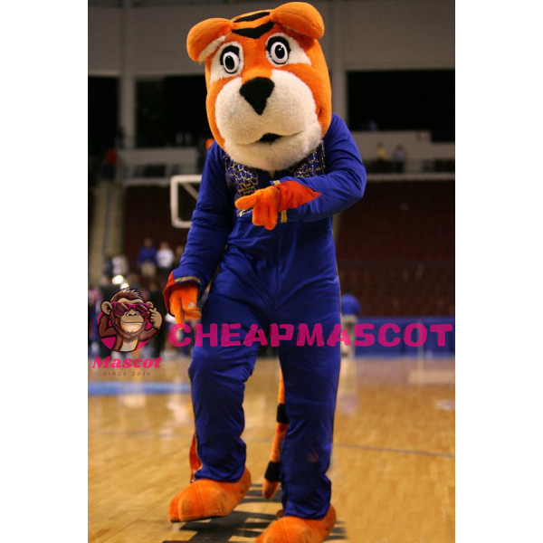Honest Tiger In Blue Coat Mascot Costume