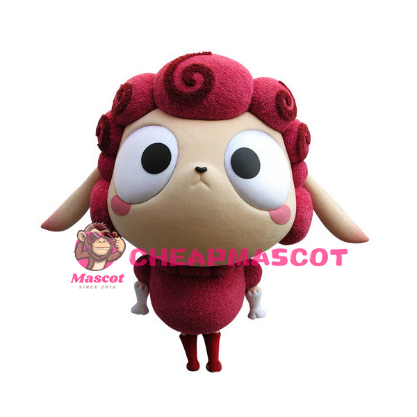 So Cute Red Sheep With Big Head Mascot Costume