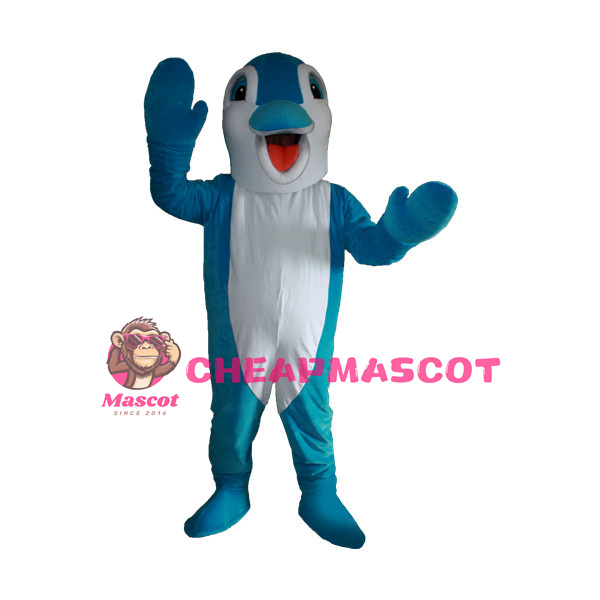 Standing Blue Dolphin Mascot Costume