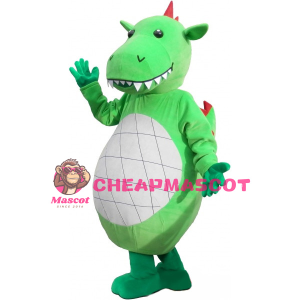 Green Cartoon Dinosaur With Sharp Tooth Mascot Costume