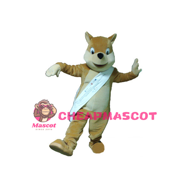 Brown Dog Wearing Ribbon Mascot Costume