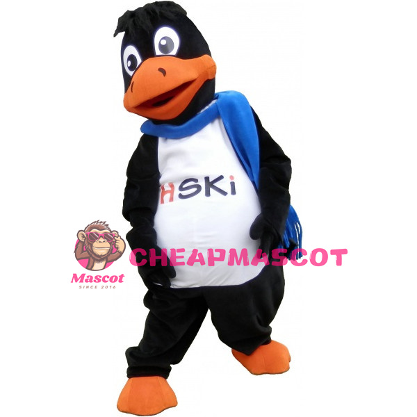 Black Bird Wearing Blue Sacrf Mascot Costume