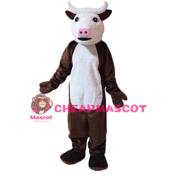 Adult Cartoon Brown & White Calf Mascot Costume