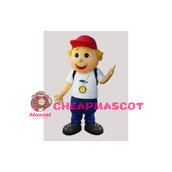 Golden Hair Boy Carrying Bag Mascot Costume