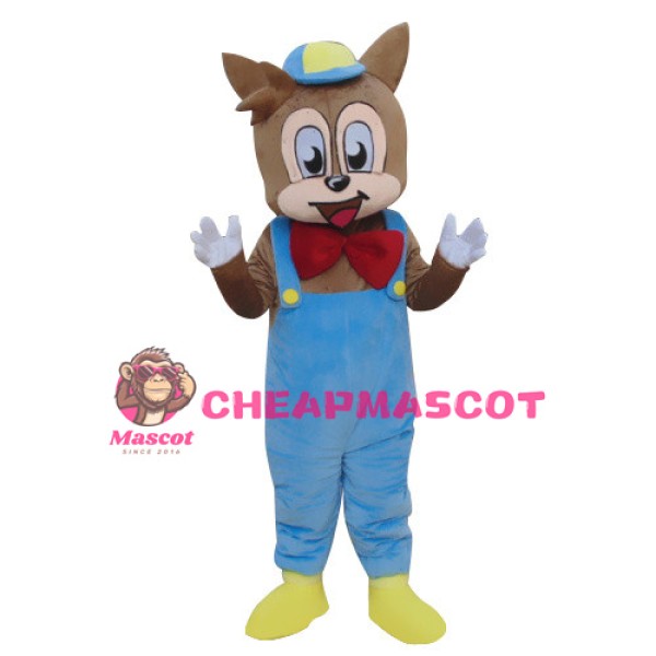 Little Squirrel Wearing Blue Overalls Mascot Costume