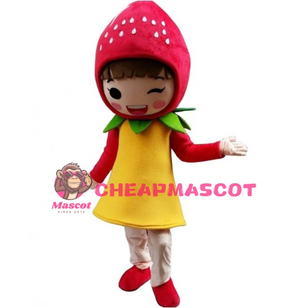 Faceless Strawberry Girl Mascot Costume