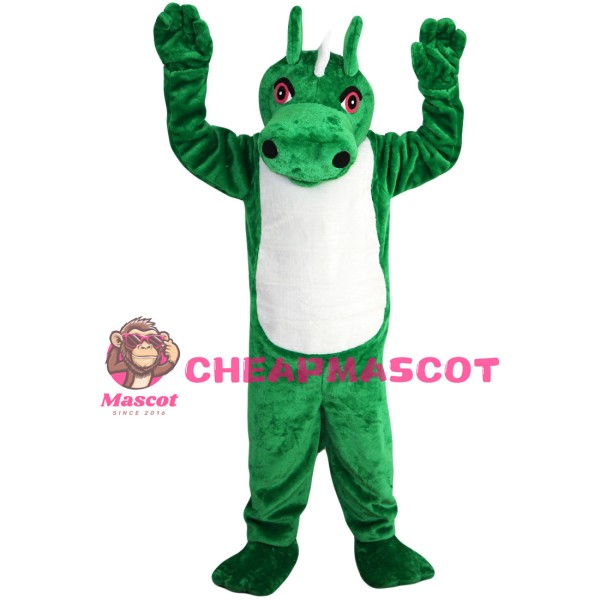 Green & White Dragon With Red Eyes Mascot Costume