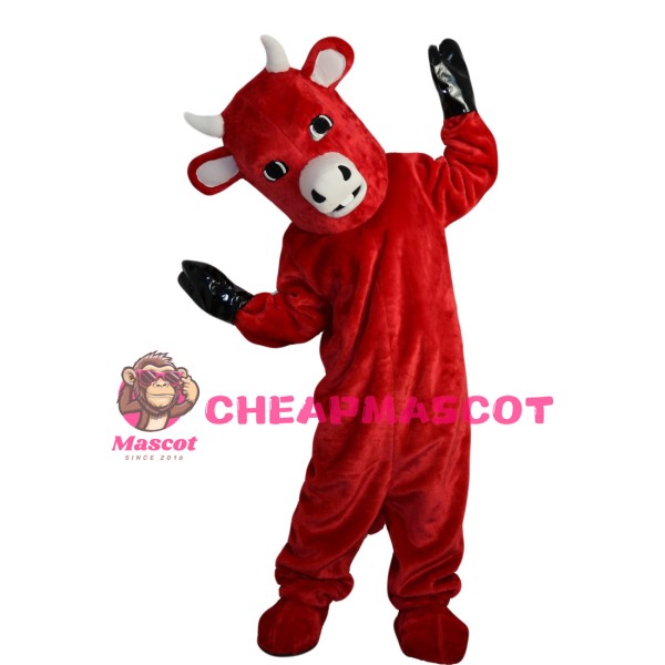 Red Bull With White Horns Mascot Costume