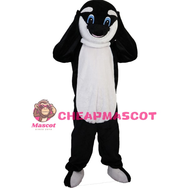 Black & White Dolphin With Blue Eyes Mascot Costume