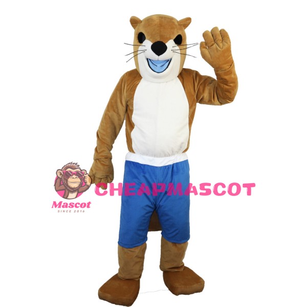 Lively Beaver In Blue Shorts Mascot Costume