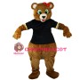 Green Eyes Bear With Pink Bow Mascot Costume