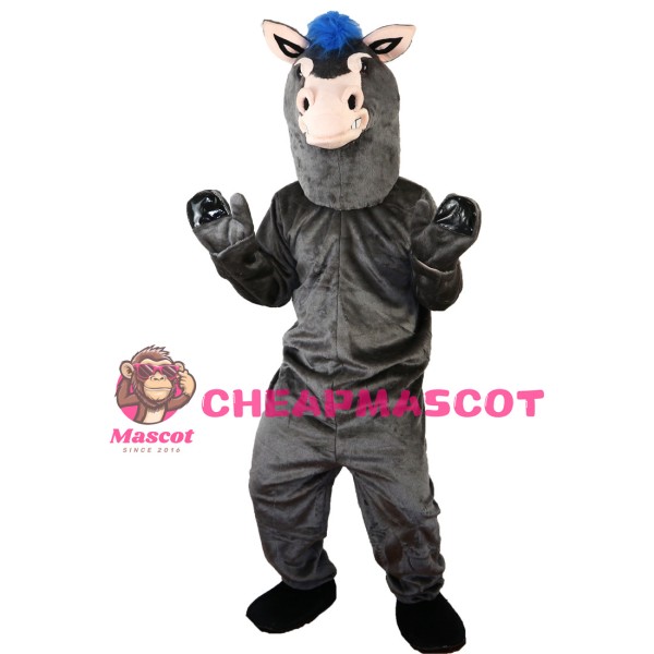 Standing Grey Horse With Blue Mane Mascot Costume