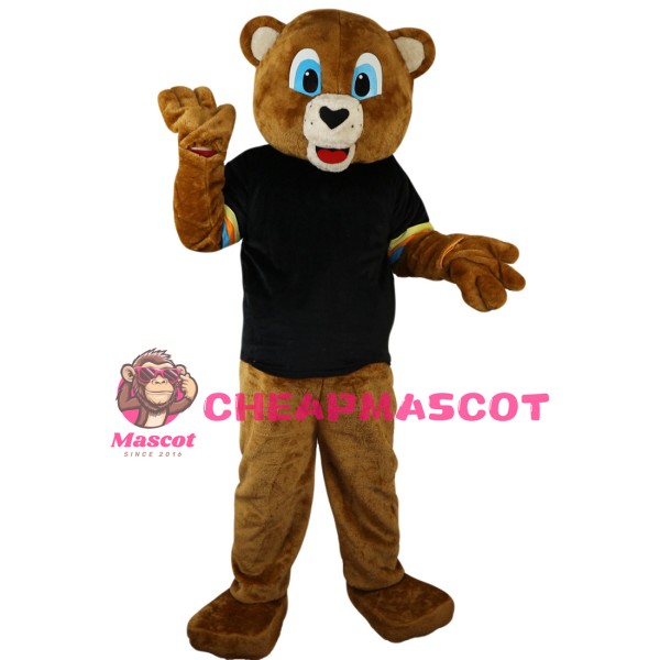 Blue Eyes Bear With Black Shirt Mascot Costume