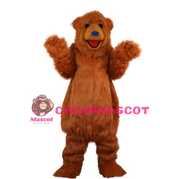 Happy Furry Brown Bear Mascot Costume