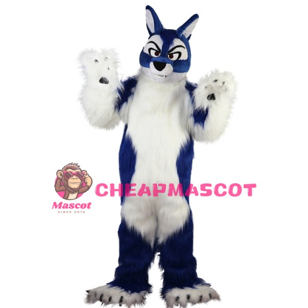 Strong White & Blue Wolf Mascot Costume