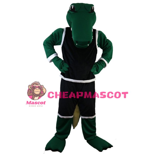 Green Crocodile With Black Sports Set Mascot Costume