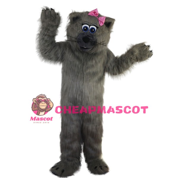 Grey Beaver With Pink Bow Mascot Costume
