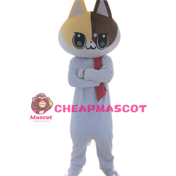 Cute White Doodle Cat Mascot Costume