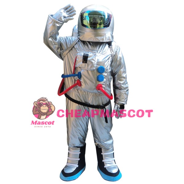 Waving Astronaut Wearing Space Suit Mascot Costume