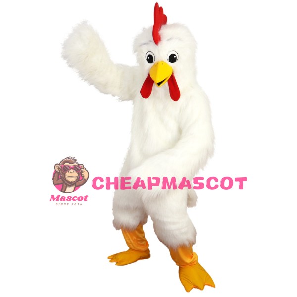 Fat Long Fur White Chicken Mascot Costume