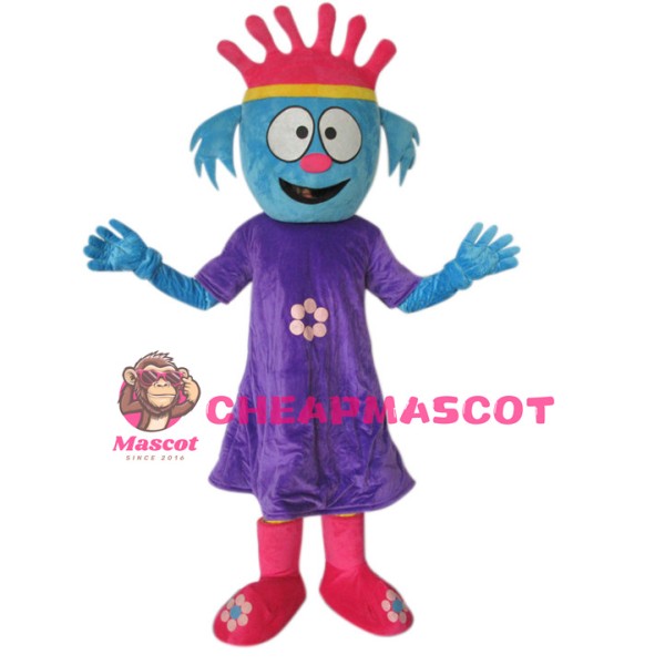 Blue Girl In Purple Flower Dress Mascot Costume
