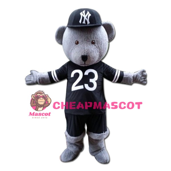 Lively Gray Bear With Jersey Mascot Costume