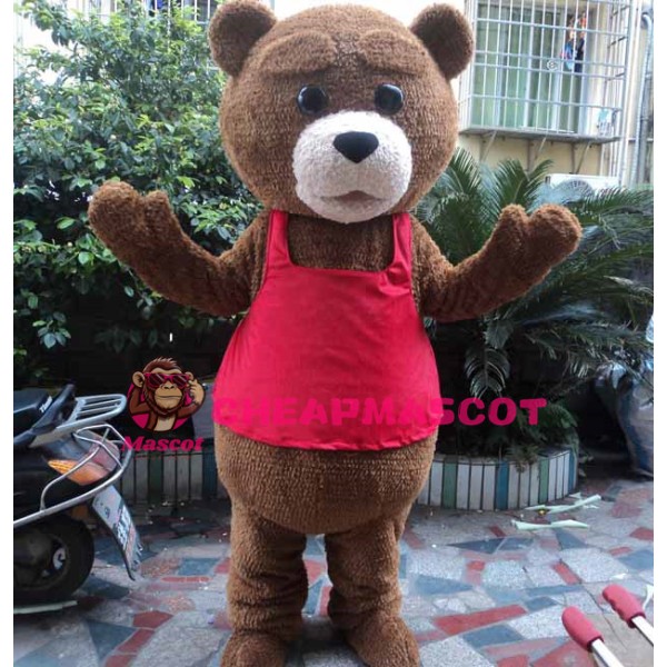 Brown Bear With Red Vest Mascot Costume