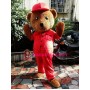 Brown Bear With Red Cap Mascot Costume