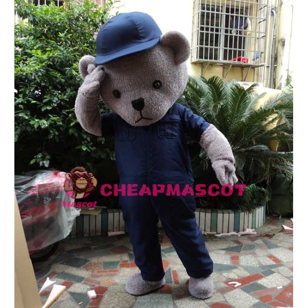 Grey Bear With Blue Set Mascot Costume