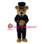 Brown Bear With Black Suit And Hat Mascot Costume