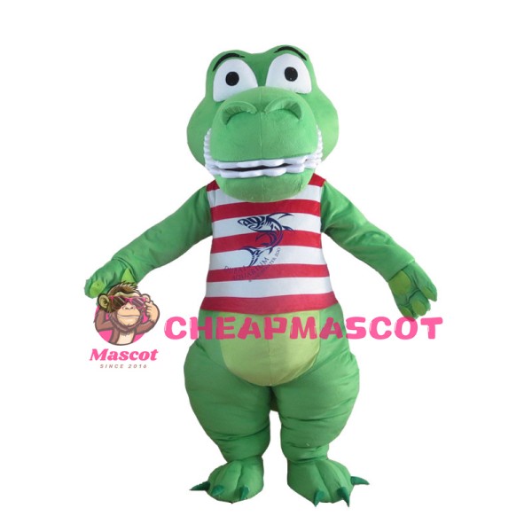 Green Crocodile With Striped Vest Mascot Costume