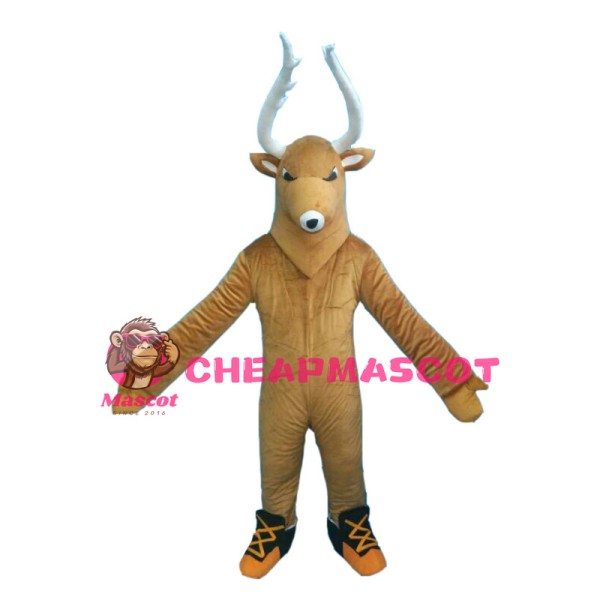 Brown Reindeer With White Antlers Mascot Costume