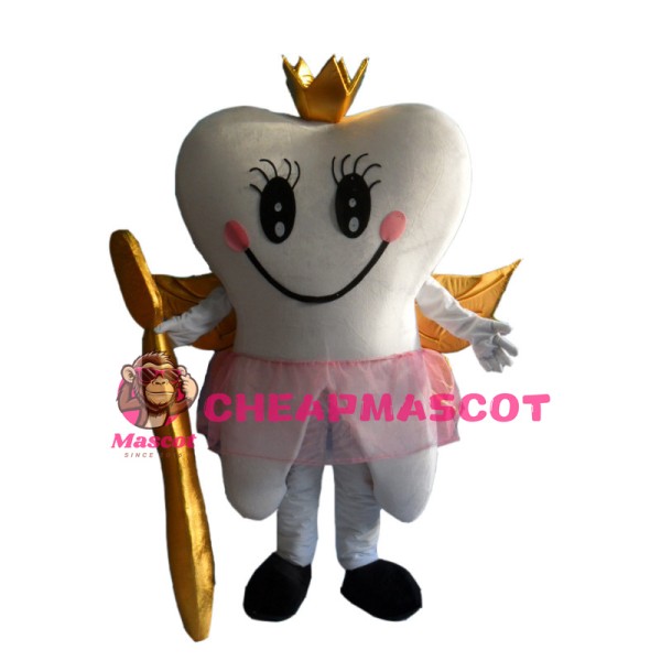 White Teeth With Golden Wings Mascot Costume