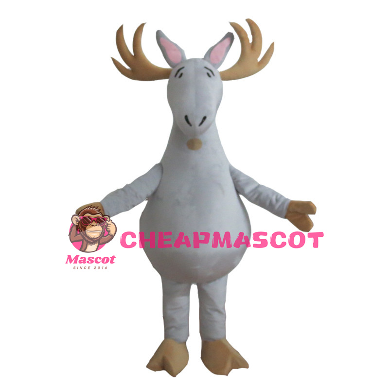 White Reindeer With Brown Antlers Mascot Costume