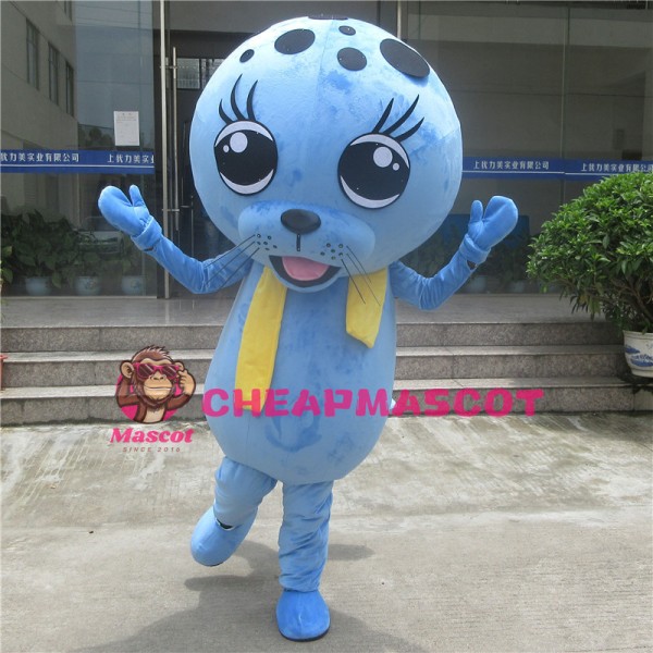 Blue Seal With Yellow Scarf Mascot Costume