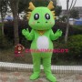 Green Dragon With Golden Scarf Mascot Costume