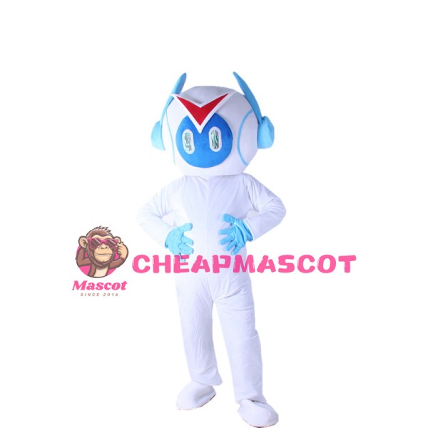 White Light Robot With Headset Mascot Costume