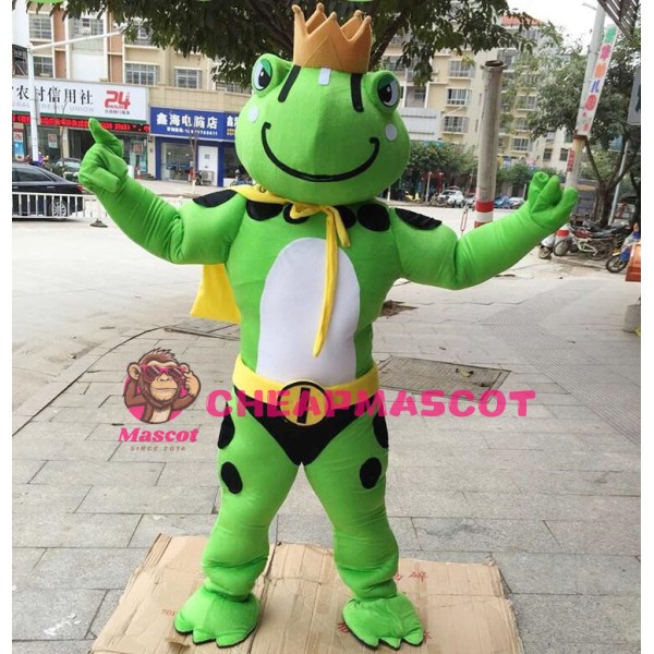 Powerful Crown Frog With Cloak Mascot Costume