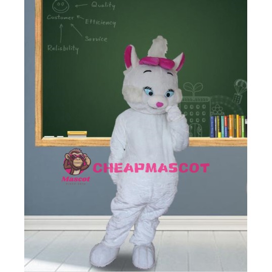 Beautiful White Cat With Bow Mascot Costume