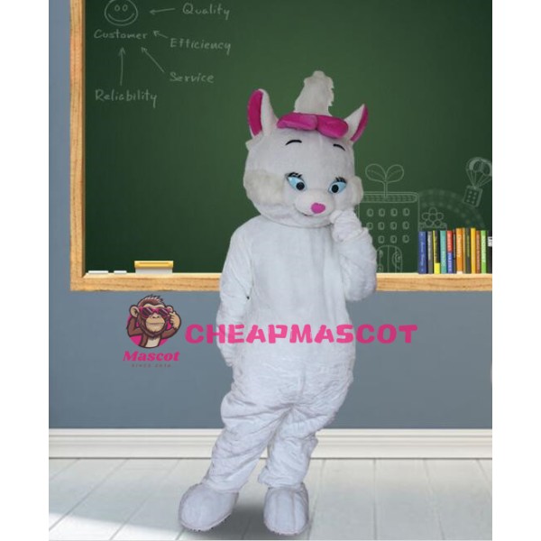 Beautiful White Cat With Bow Mascot Costume