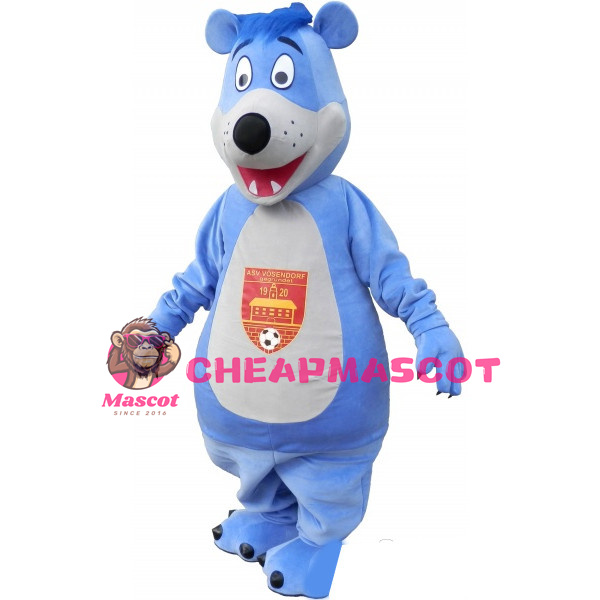Cartoon Soccer Blue Bear Mascot Adult Costume 