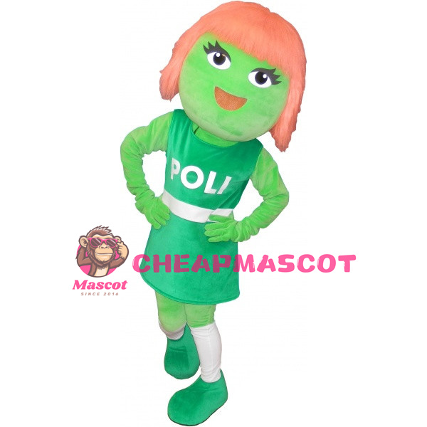 Green Girl With Orange Hair In A Green Dress Mascot Adult Costume 