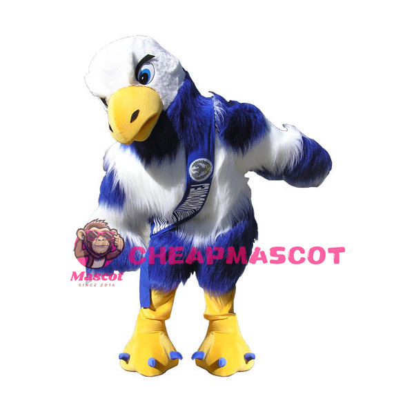 Long Fur Blue & White Eagle Mascot Adult Costume 
