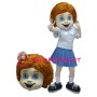 Smiling Girl Mascot Costume Wearing A Pleated Skirt