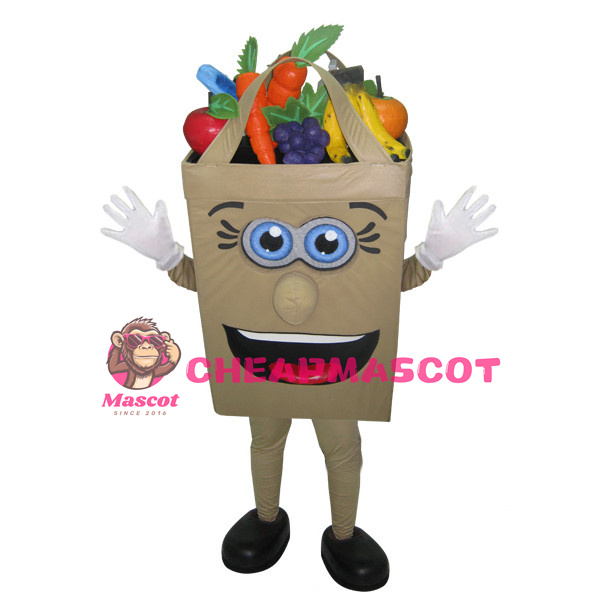 Cartoon Shopping Bag Full Of Fruits And Vegetables Mascot Costume 