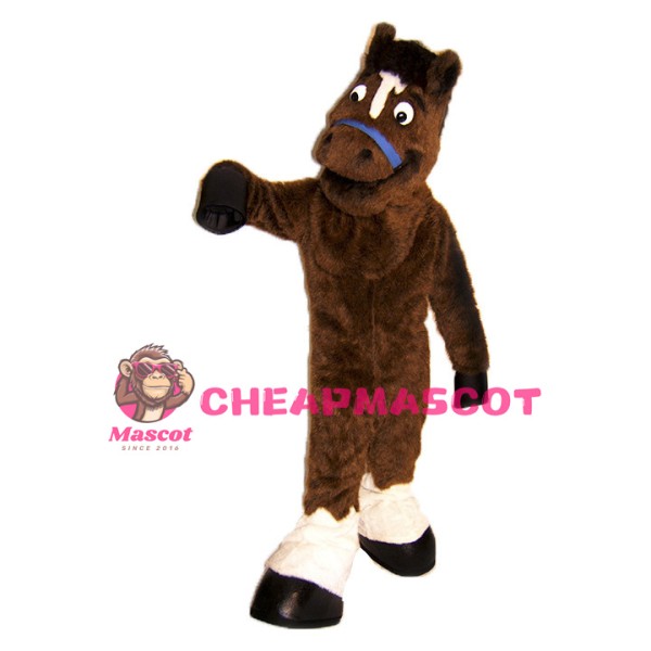 Brown Horse Long Plush Mascot Adult Costume 