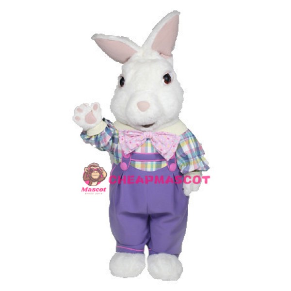 White Jumpsuit Fuzzy Bunny Mascot Adult Costume