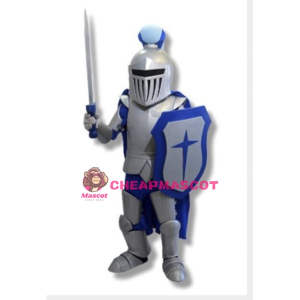 Blue & Silver Armor Knight Mascot Costume 