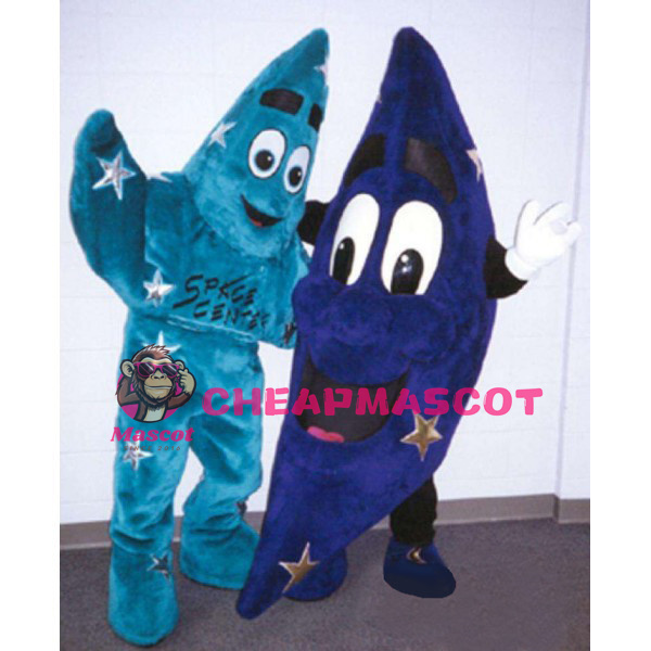 Adult Size Cartoon Dark Blue Moon And Blue Star Mascot Costume 